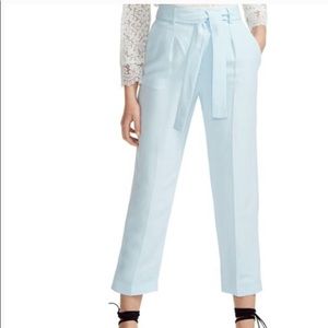 MAJE Palizane Cropped Pants Linen Blend Pastel Sky Blue Size 36